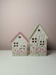 Theelichthuisje House Floral Mintgroen Dak – Aardewerk 22 cm