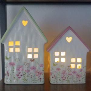 Theelichthuisje House Floral Mintgroen Dak – Aardewerk 22 cm