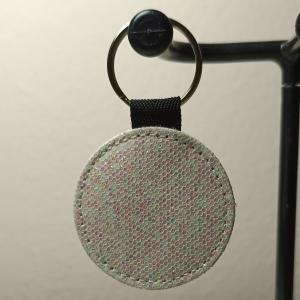 Gepersonaliseerde Fotosleutelhanger Rond Wit met Lichtroze Glitter | Eigen Foto